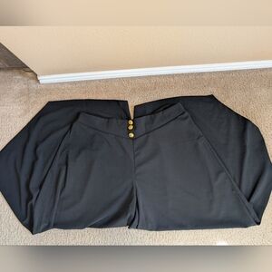 SHEIN Black Wide-Leg Pants with Gold Buttons